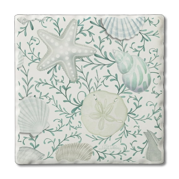 CounterArt "Beach Therapy Shells" 1 Single Absorbent Tumbled Tile Coaster 4" Square