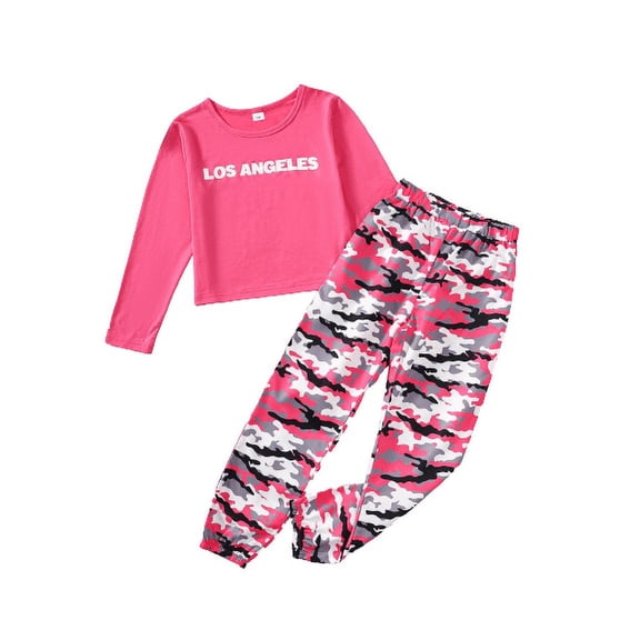 Mikrdoo Girls Los Angeles Graphic Long Sleeve Casual Tops & Elastic, 2-Pieces Set, Sizes 8Y-14Y