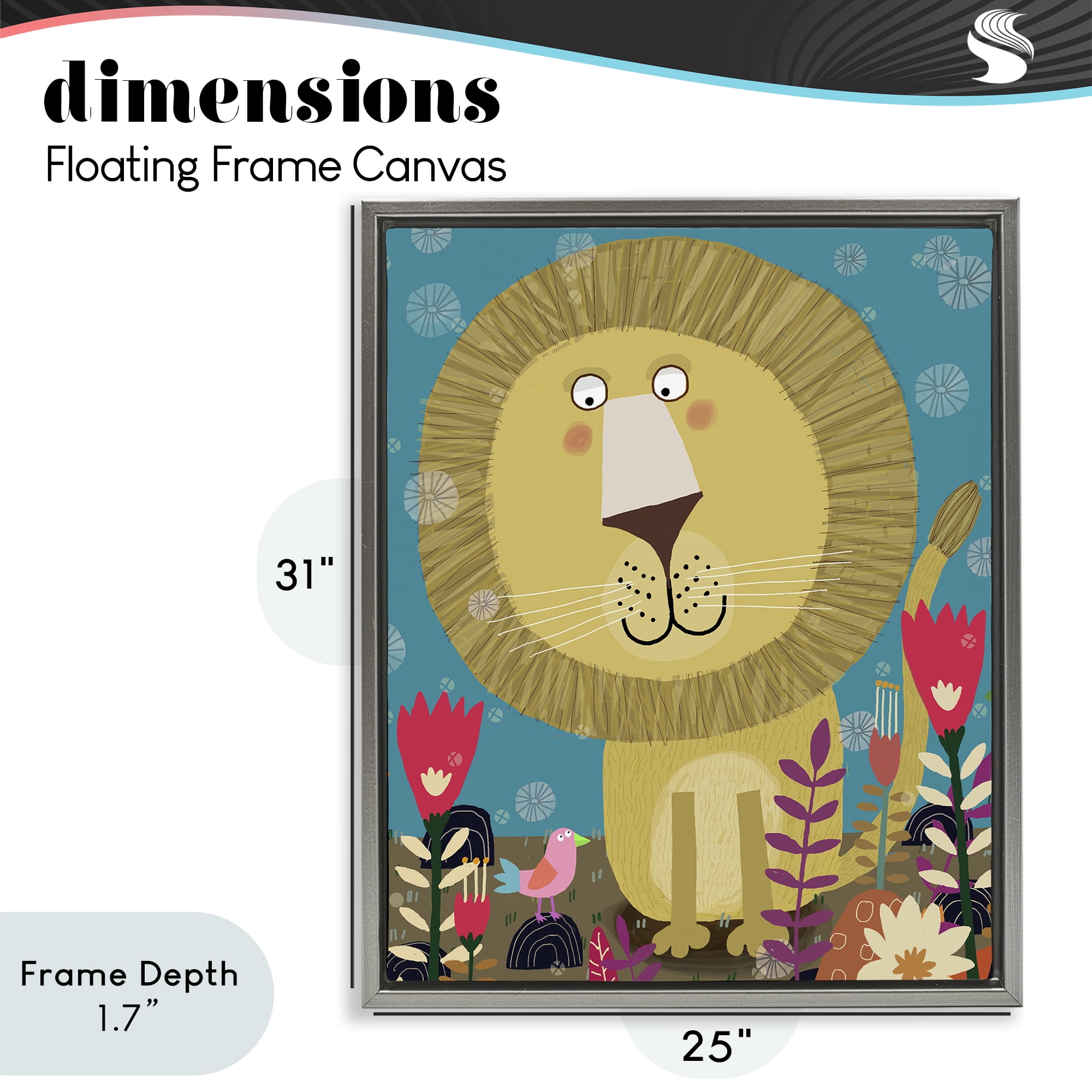 Stupell Industries Boho Lion & Flowers Gray Framed Floater Canvas Wall Art, design by Carla Daly