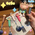 thumbnail image 2 of Crayon Shin-Chan Cartoon Spoon Stainless Steel Student-Specific Eating Fork Spoon Integrated High-End Portable Tableware, 2 of 7