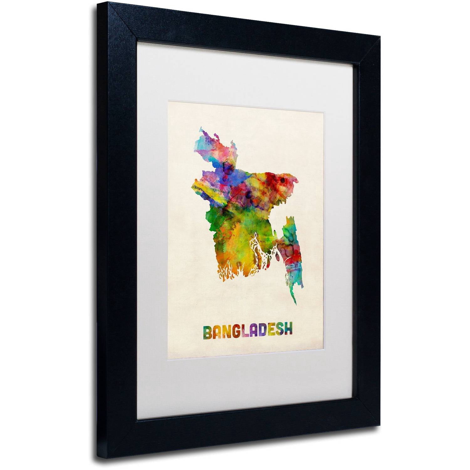 Trademark Fine Art 'Bangladesh Watercolor Map' Canvas Art by Michael Tompsett, White Matte, Black Frame