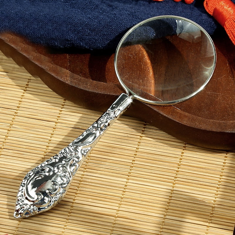 5pcs Vintage Retro Handheld Magnifying Glass Metal Embossed Pattern Handle for Reading 12.5cm