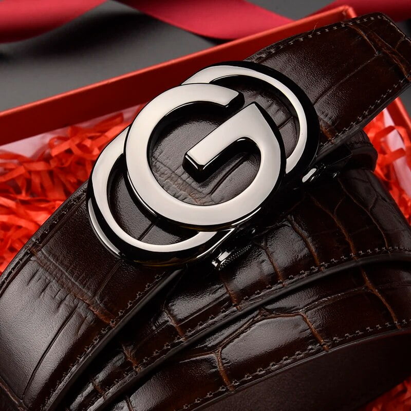Leather belt with gg buckle hot sale