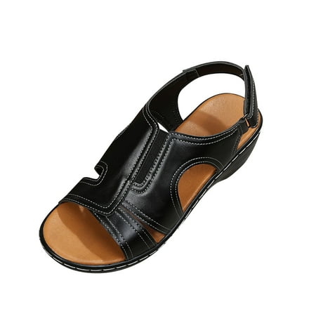 CHOII 50% Clearance High-heeled Shoes Fishmouth Wedges High-heeled Shoes Women s Shoes Velcro Sandals Easy and Convenient Womens Sandals Ankle Strap Sandals Comfort Sandals Black/8