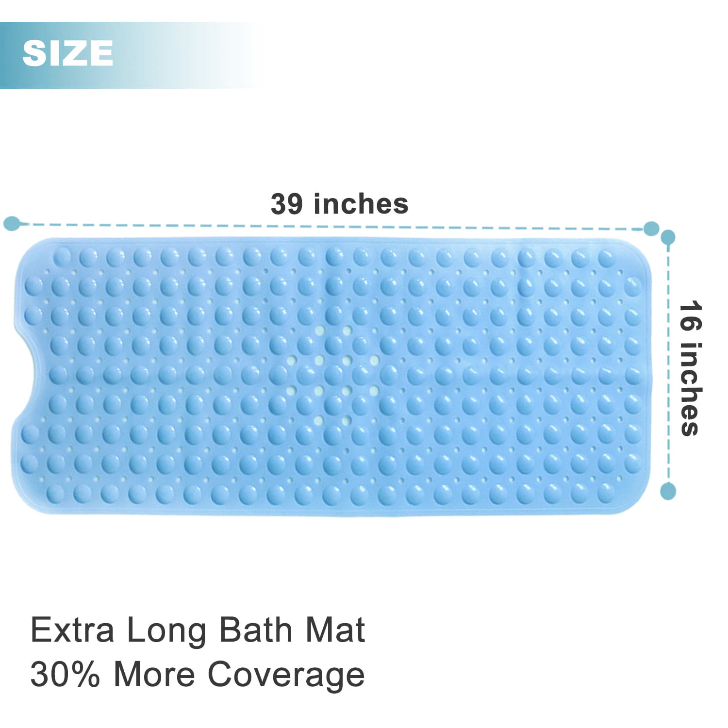 Olizee Bathtub Mat Non Slip, 39x16 Inches Bath Mats for Tub, Shower Mat  with Drain Holes Suction Cups,Blue 