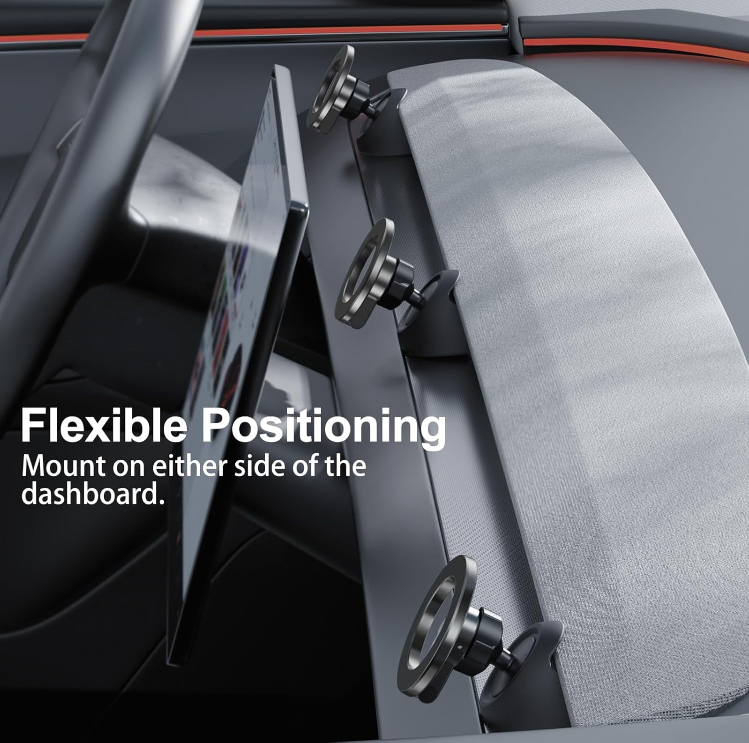 MJMJ Magnetic Phone Mount Compatible with 2025-2026 Model Y Juniper and 2024-2026 Tesla Model 3 Highland, Dashboard Ball Joint Base, Strong Magnetic Ring, 360° Rotation