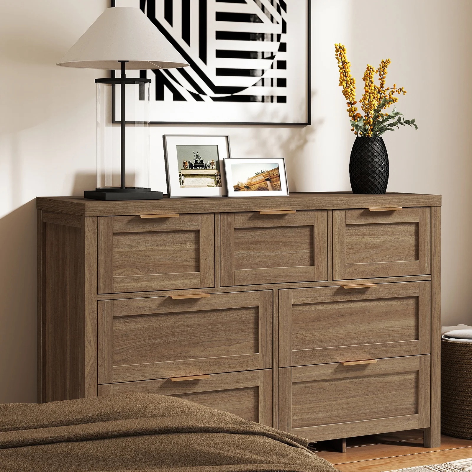ARKANTOS Wooden 7 Drawer Dressers, 47 Inch Wide Chests of Drawers for Bedroom, Deep Walnut