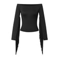 thumbnail image 4 of Endives Women's Long Sleeve Shirt Off Shoulder Western Cowboy Style Lightweight Sleeve with Tassel T Shirt Retro Shirt T Shirt Tunic Top Black, 4 of 7