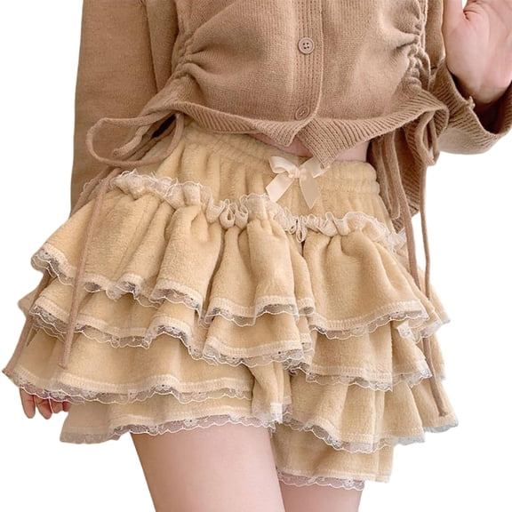 JZROCKER Warm Pumpkin Pants Plush Cake Skirt Tiered Ruffle Lace Bloomers Safety Shorts