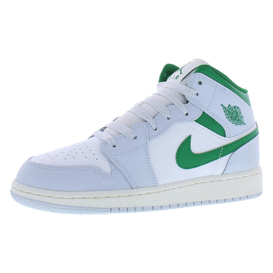 Nike Air Jordan 1 Mid GS Boys Shoes Size 6.5, Color: Summit White/Pine Green