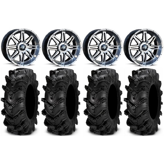 MSA Dark Tint Vibe 14" ATV Wheels 30" Cryptid Tires Can-Am Commander Maverick Renegade Outlander Defender