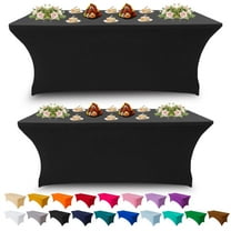 4FT Stretch Spandex Tablecloth Rectangular Fitted Table Cover for Standard Folding Tables, Universal Fit  Tablecloth for Wedding, Trade Show, Vendor Stand (Black,2-Pack)