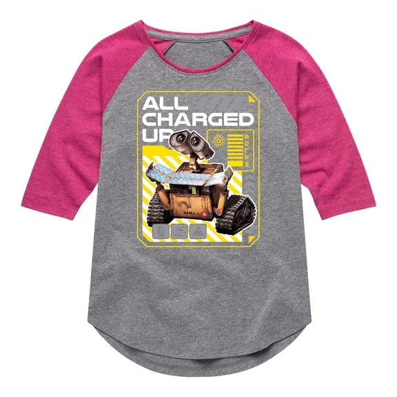 Disney Wall-E - All Charged Up - Toddler & Youth Girls Raglan Graphic T-Shirt