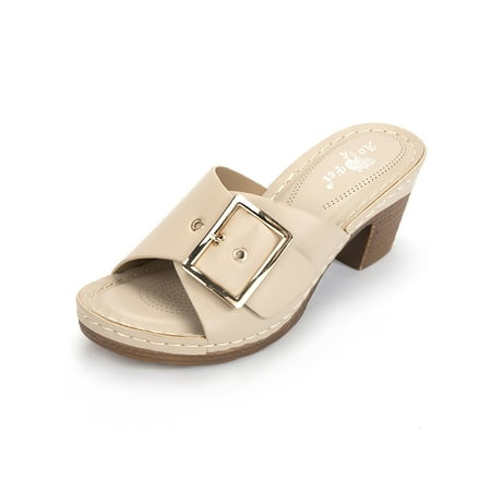 

Lacyhop Womens Sandals Heeled Dress Sandal On Slides Slippers Party Casual Heels Fashion Chunky Apricot 7.5