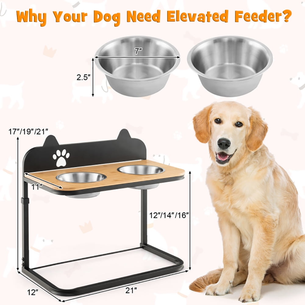 YYAo Elevated Dog Bowls Stand with 2 Stainless Steel Food & Water Bowls for Large Medium Small Dogs, Black