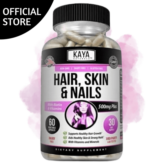 Kaya Naturals Hair Skin Nail Capsules BIOTIN Vitamin D Vitamin B-12 A Folic Acid Support, Hair Support Vitamin Supplement