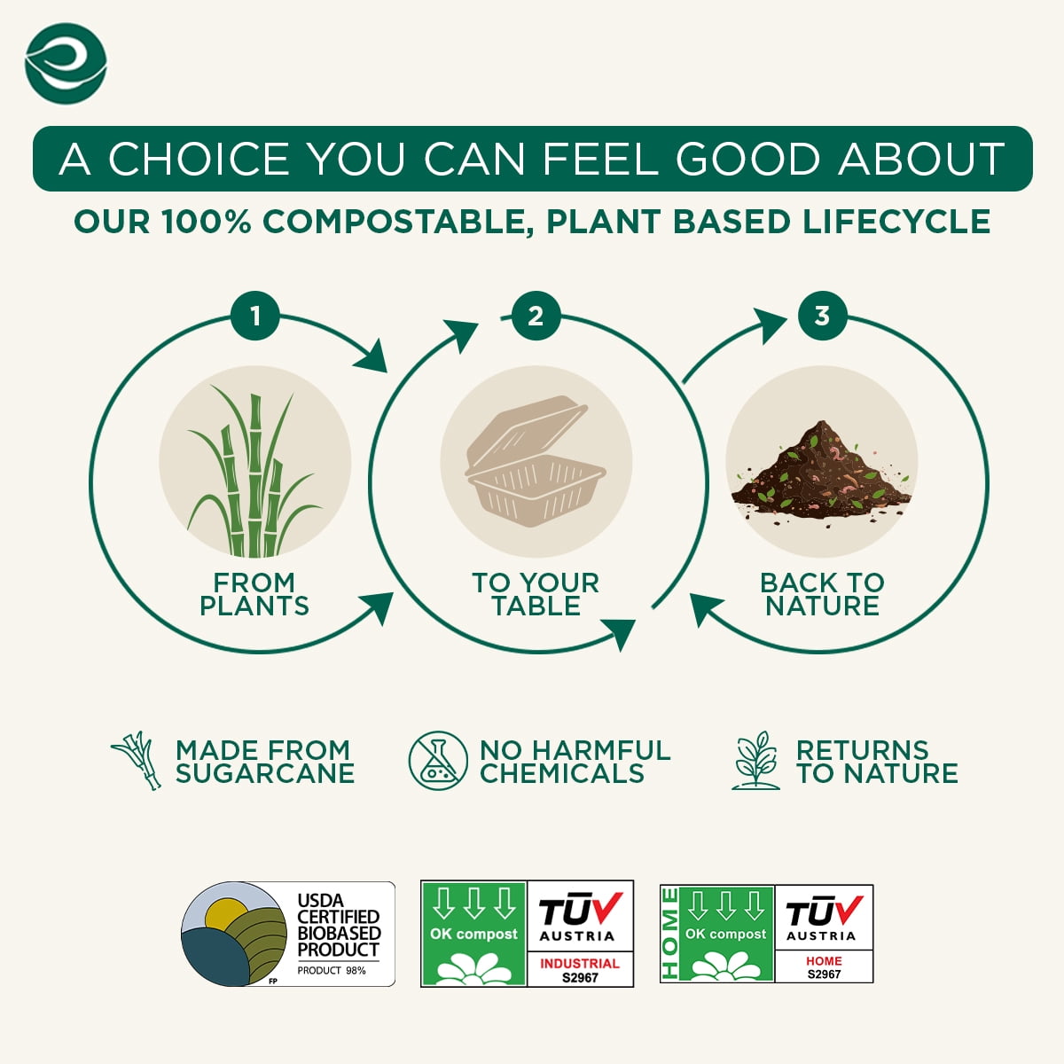 Eco-Friendly Compostable Bagasse Clamshell Containers - 9 x 9 Inches, 50 Count