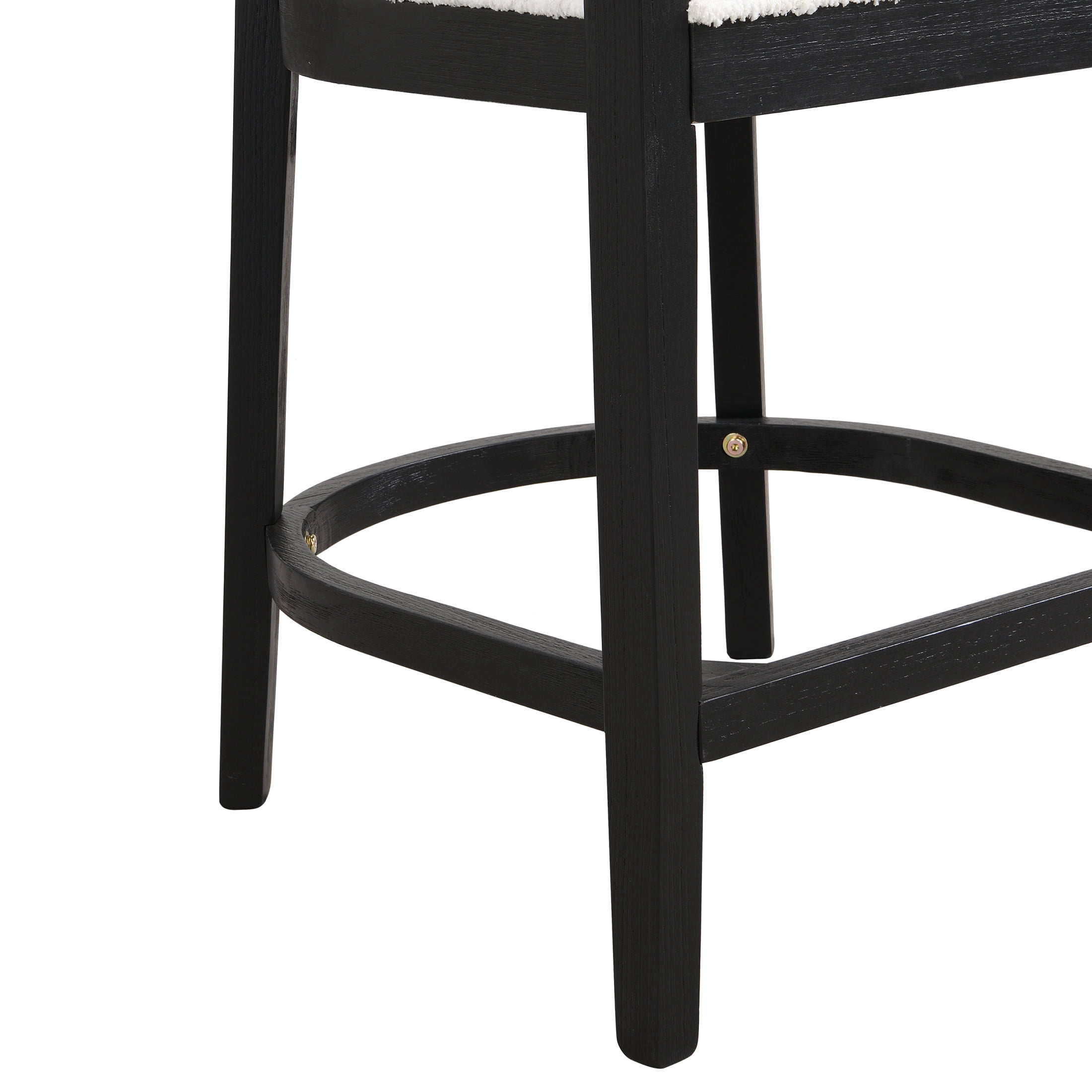 Modern Upholstered Counter Stools with Cutout Barrel Back and Rubberwood Frame, Beige+Black, Set of 2