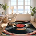 thumbnail image 3 of Design&I 8'x10' Washable Area Rug Vinyl Retro Record Music Cd Concentric Grooves Abstract Round for King Size Bedroom, Under Bed, Sleek Flatweave Pet Friendly, 3 of 7