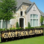 Goodbye Tension Hello Pension Banner, Retirement Party Supplies Gifts and Decorations Sign Supplies, Retirement Photo Booth Props Backdrop Indoor Outdoor Decor