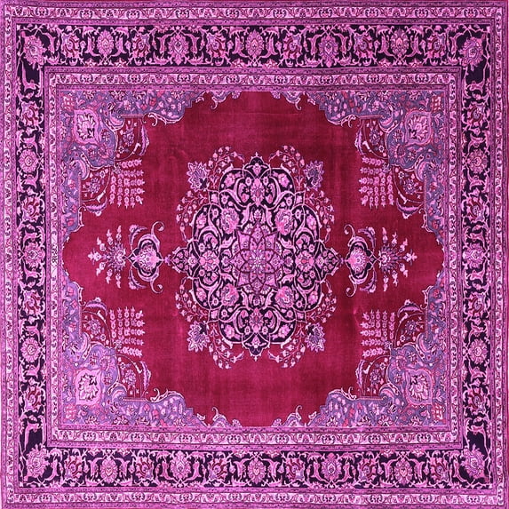 Ahgly Company Indoor Square Medallion Pink Traditional Area Rugs, 5' Square