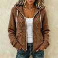 thumbnail image 2 of FENGYOU Womens Zip Up Hooded Cardigan Cable Knit Jacket Loose Casual Long Sleeve Outerwear with Pockets Drawstring Hood Brown L, 2 of 6