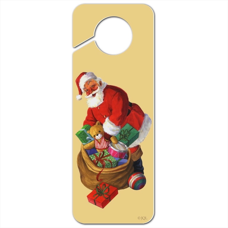 Christmas Holiday Santa and His Bag of Toys Plastic Door Knob