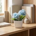 thumbnail image 4 of 1 Pc Fake Plant Small Artificial Green Plant Faux Flowers with Vase Fake Daisy Bouquet in Square White Plastic Vase Flowers for Table Decoration Farmhouse Floral Arrangement, 1.97x4.72 Inch, Blue, 4 of 9