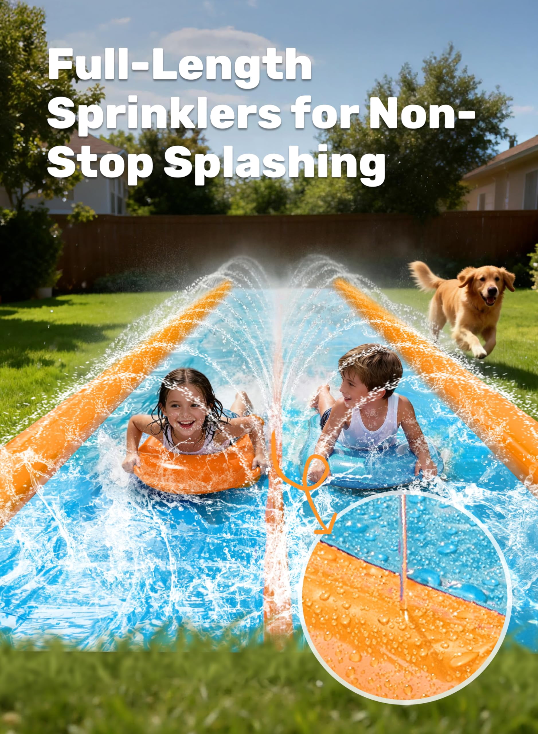 25ft x 6ft Double Lane Lawn Water Slide with Sprinkler and Inflatable Boards