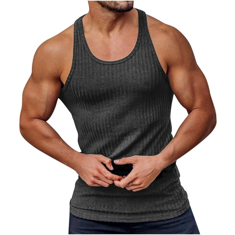 Mens Workout Striped Tank Tops Fitness Performance Muscle Sleeveless Shirts  Gym Training Bodybuilding Vest