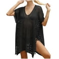 thumbnail image 3 of Tqyyweavej Crochet Cover Ups for Swimwear Women Drawstring Solid Color Short Sleeve Beach Cover Up Free Size Loose V Neck Popular Swimsuits Coverups, 3 of 5