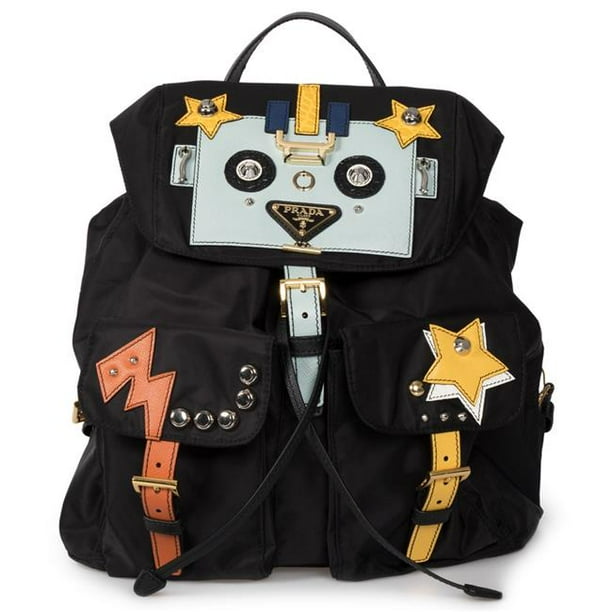 Prada PRD-HBAG-BPACK-1BZ811-F0KKT Black Fabric Backpack with Robot Prada PRD-HBAG-BPACK-1BZ811-F0KKT Black Fabric Backpack with Robot