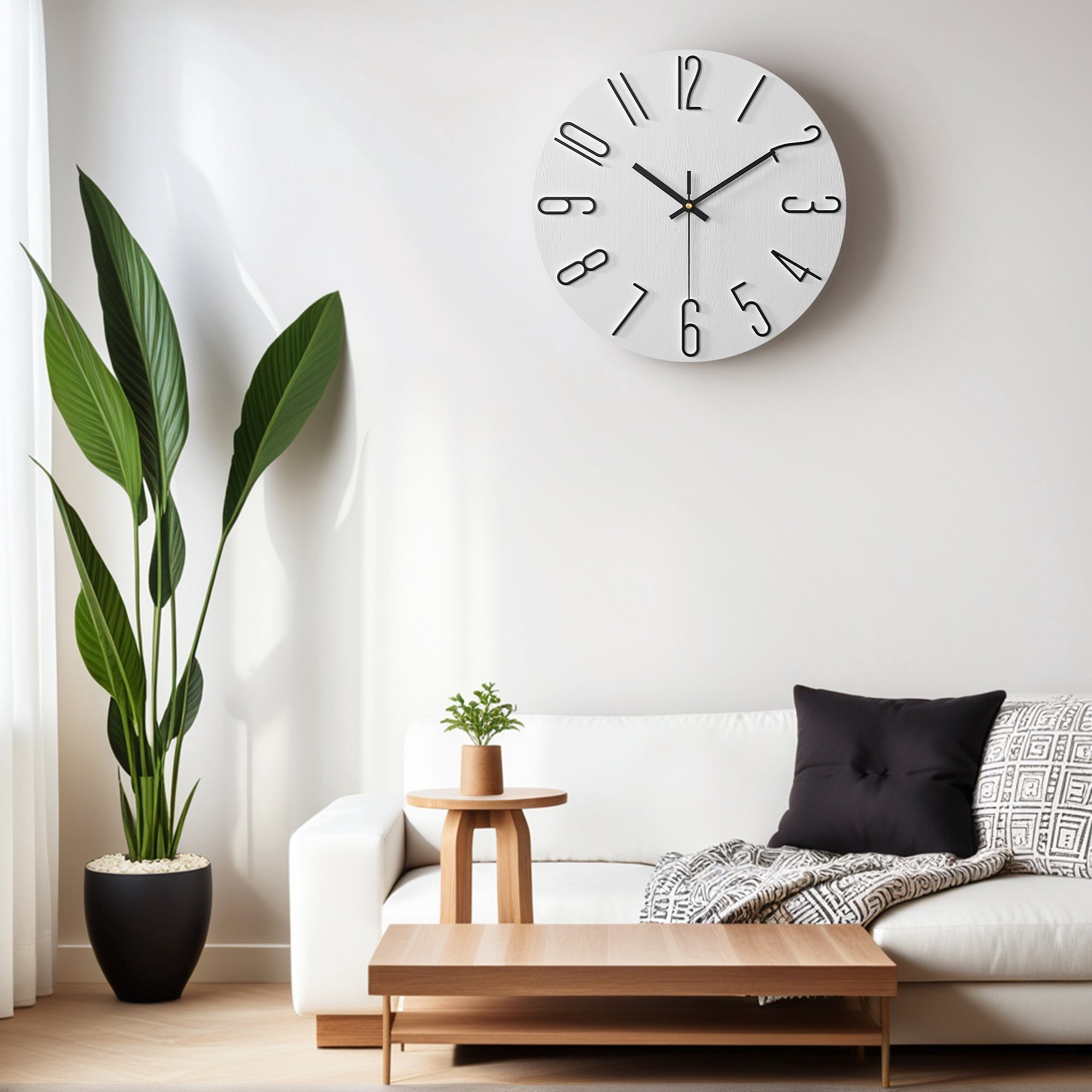 Unique Bargains 2 Pcs Analog Battery Operated Wall Clock 12 Inch White/Black Gold
