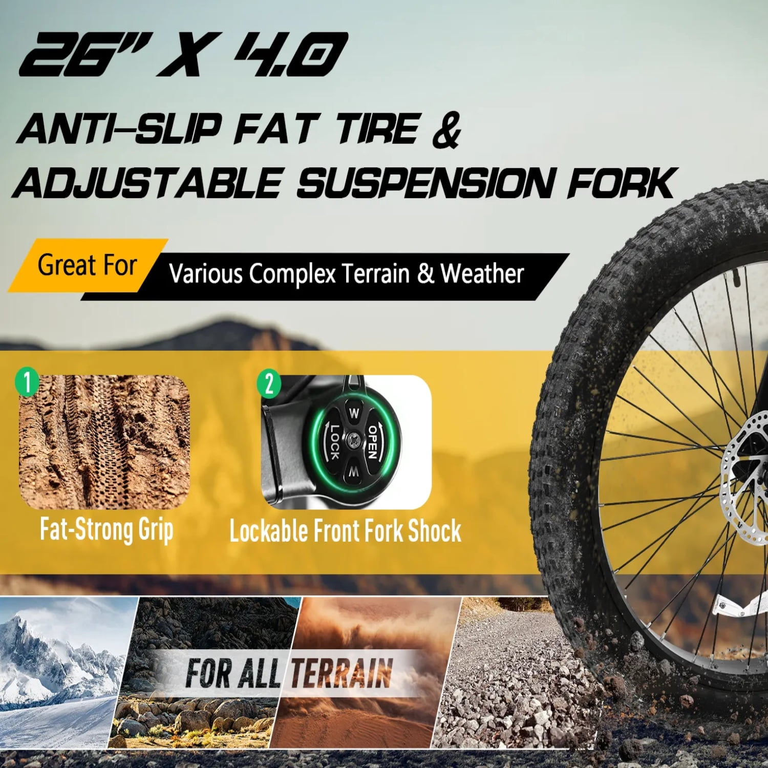 1000W Electric Bike for Adults, 26"x4.0" Fat Tire Mountain Bicycle, 25MPH 7-Speed Gears E-Bike