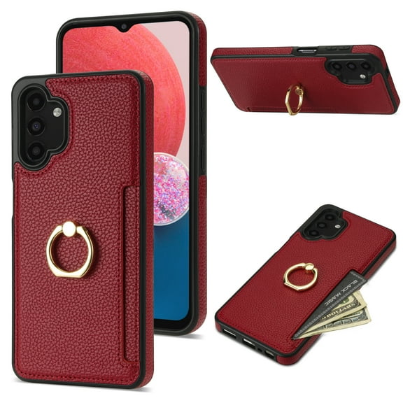 Nalacover for Samsung A13 4G Wallet with Card Holder Slot, 360°Rotation Ring Holder Kickstand Cover for Men Women Protective Premium PU Leather Shockproof Cover for Samsung Galaxy A13 4G, Red