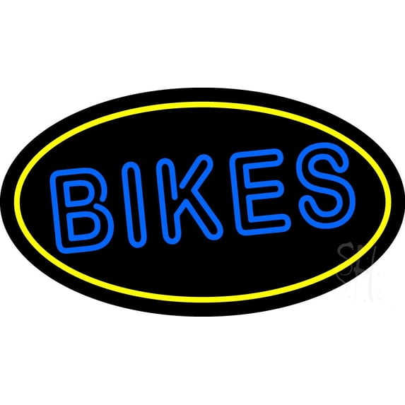 Double Stroke Bikes With Yellow Border LED Neon Sign 20 x 37 - inches, Clear Edge Cut Acrylic Backing, with Dimmer - Bright and Premium built indoor LED Neon Sign for automotive store, and mall.