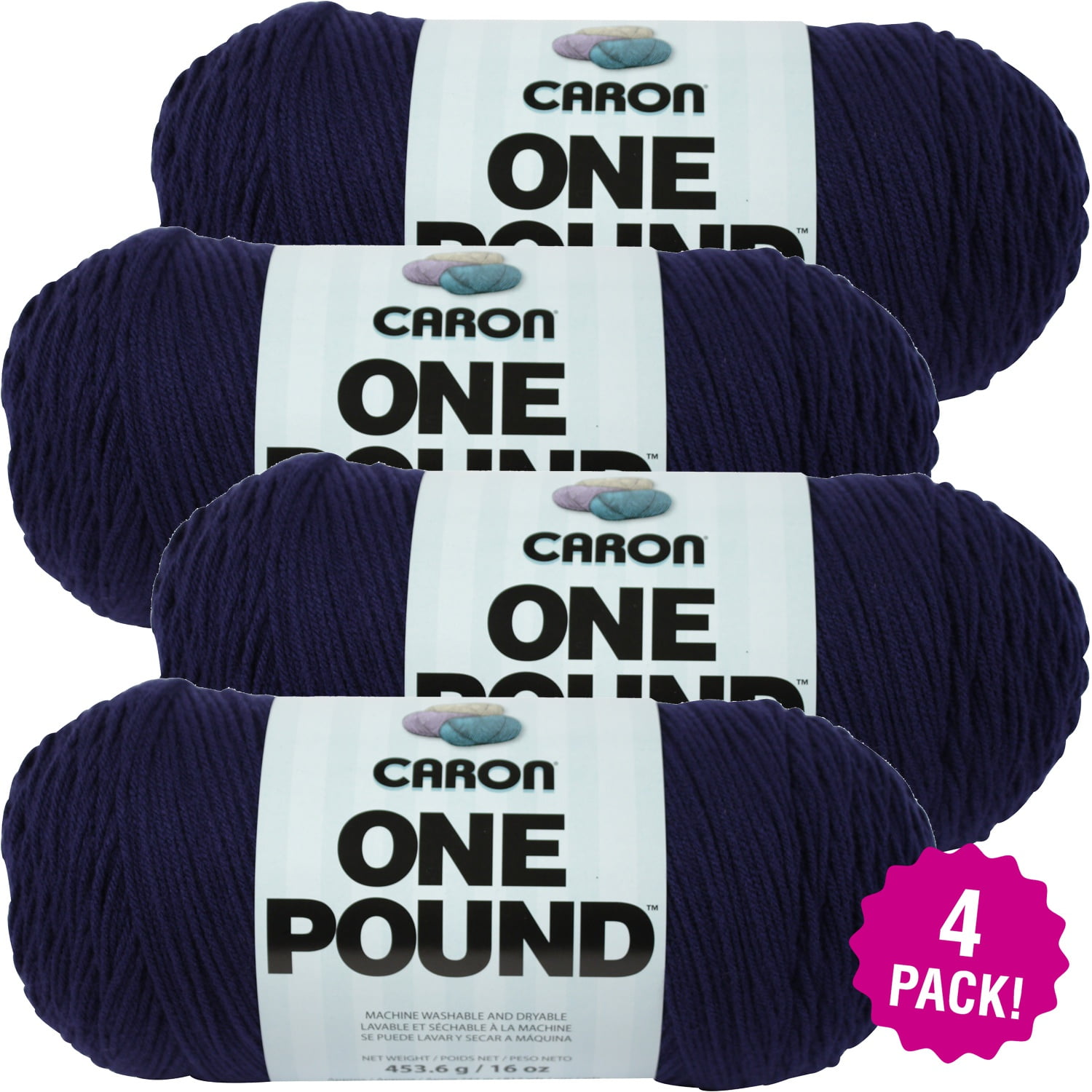 Caron One Pound Yarn Midnight Blue, Multipack of 4