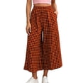 thumbnail image 3 of CBASIHI Womens Wide Leg Gingham Pants with Pockets- Casual Fashion Elastic Waist High Waist Summer Beach Vacation Cropped Pants Brown Size 2XL, 3 of 7