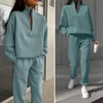 thumbnail image 3 of 2 Pcs/Set Women Top Pants Set Half Zipper High Collar Long Sleeve Thickened Sweatshirt Stretchy Waist Ankle-banded Trousers Sport Fitness Tracksuit, 3 of 8