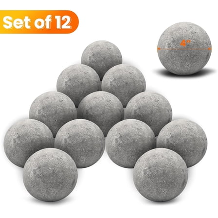 Ceramic Fire Balls, 4 Inch, Set of 12 Round Fire Stones, for Indoor and Outdoor Fire Pits, Fire Bowls and Fireplaces, Grey