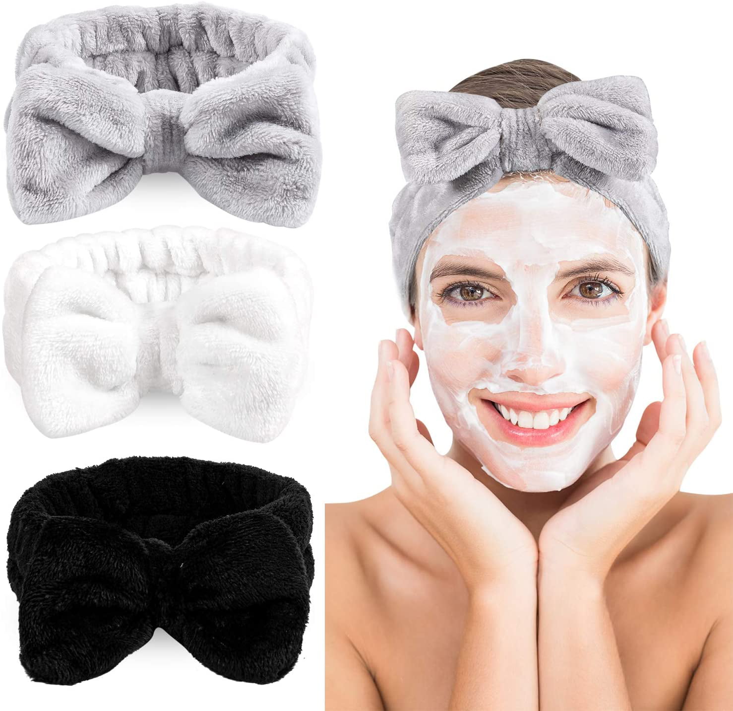 Women Girls Coral Fleece Shower Spa Makeup Wash Face Bowknot Headband Hairband 
