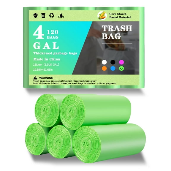 4 gallon Trash bags, 120 green rubbish bags, 15 litre bin liners for bathrooms, kitchens, offices and bedrooms