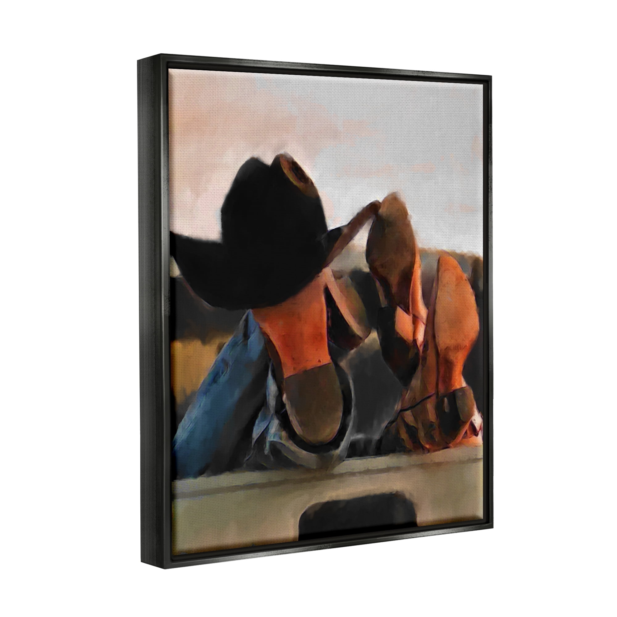 Stupell Industries Couple Resting Cowboy Boots Abstract Painting Black Floater Framed Canvas Art Print Wall Art, 25 x 31