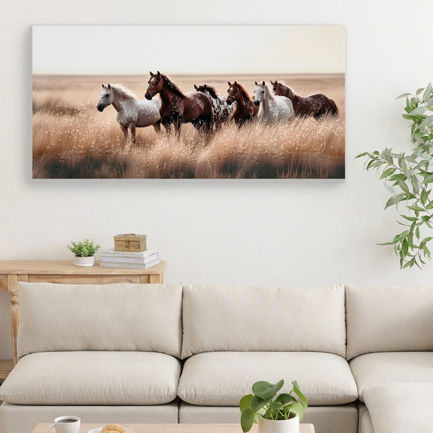 MOONMISS 40x20 Horse Canvas Wall Art Country Western Farmhouse Rustic Wild Horses Living Room Bedroom Decor