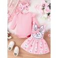 thumbnail image 2 of Infant Baby Girls Easter Outfit, Long Sleeve Romper with Cartoon Rabbit Overall Dress Headband, 2 of 9