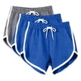 thumbnail image 2 of SYMOID Womens High Waisted Athletic Shorts with Pockets and Drawstring - Dolphin Hem Workout Running Shorts 3 Pack (Blue),Size M, 2 of 7