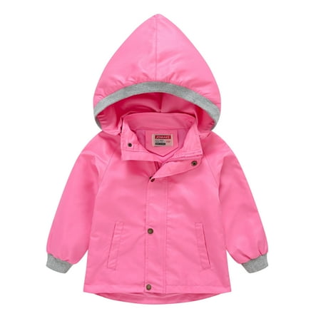 

QWERTYU Toddler Baby Child Children Kids Boy Girl Pockets Long Sleeve Coat Fall Winter Zip Up Outerwear Hooded Waterproof Rain Jackets 2Y-10Y