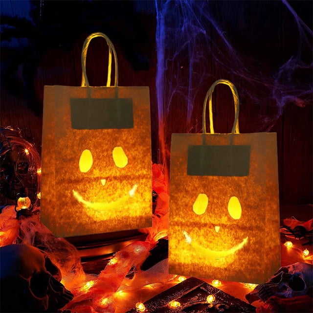 2 Bolsas de Papel para Dulces de Halloween | Bolsas Luminosas para Dulces Infantiles | Bolsas Ligeras Multicolores para Regalos de Fiesta | Decoraciones Reutilizables de Halloween | Bolsas de Regalo
