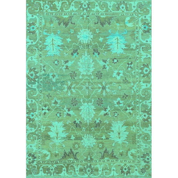 Ahgly Company Indoor Rectangle Oriental Turquoise Blue Traditional Area Rugs, 5' x 7'