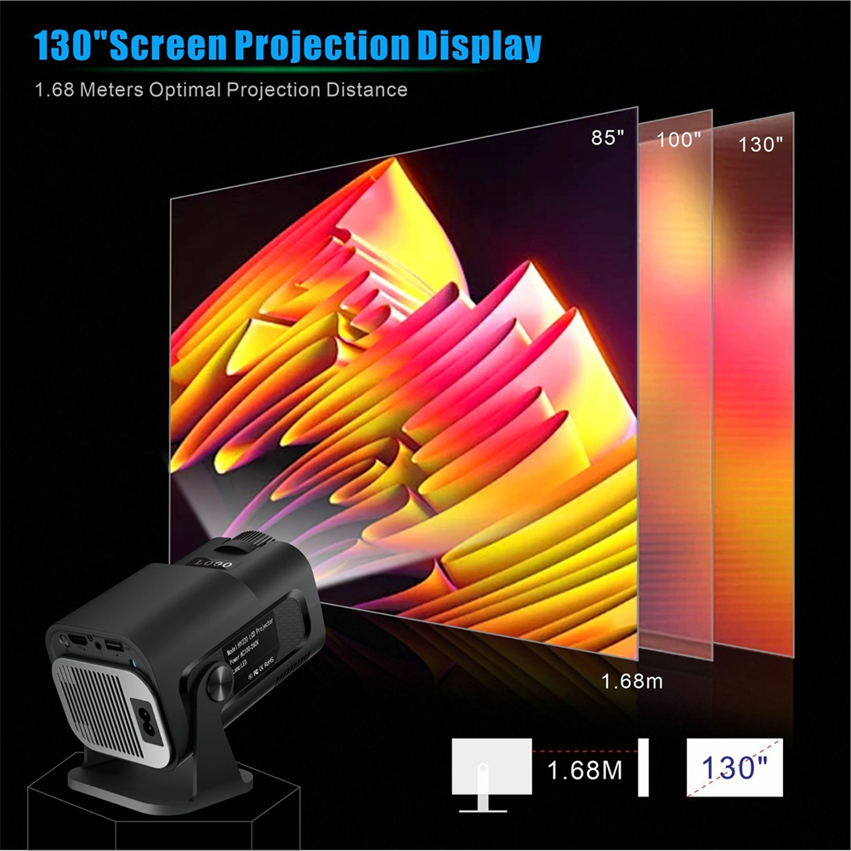 HY320 Mini Native 720P Android 11 Projector 200ANSI Wifi6 BT5.0 Cinema Outdoor Portable 180° Rotable Projector,US Plug
